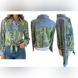 A.Z.I. New York Paisley Denim Chiffon Lattice Open Long Sleeve button Down Top S